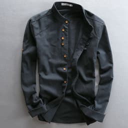 image-2024 autumn and winter new men's casual linen shirt Chinese style stand-up collar independent station wish cotton and linen shirt