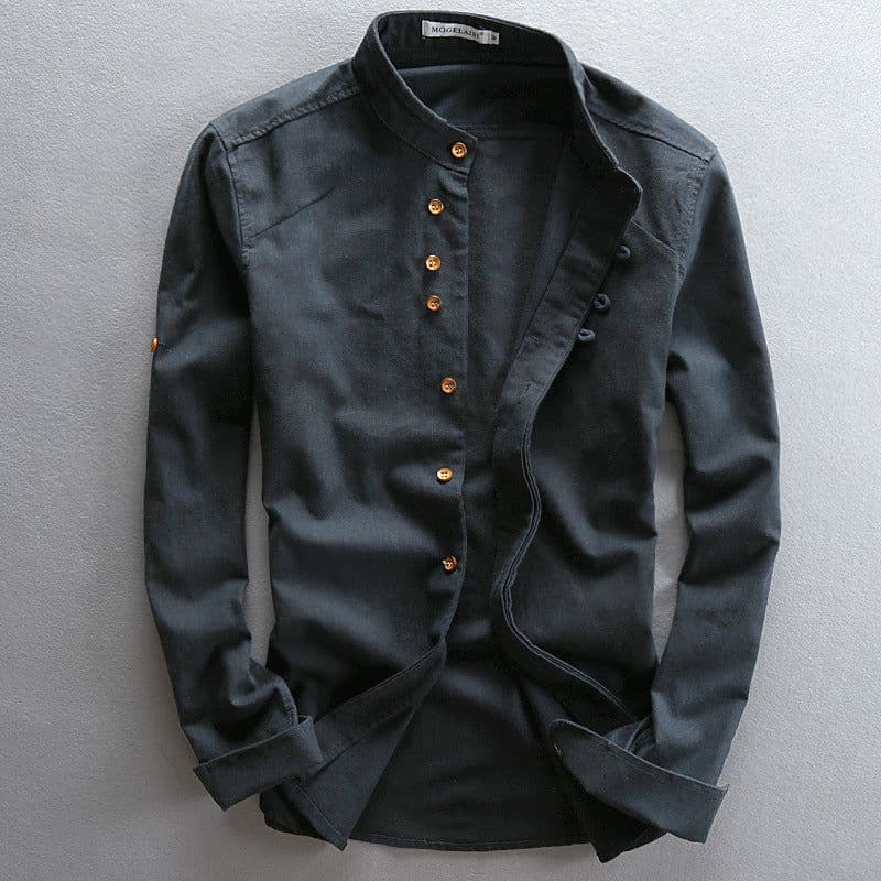 image-2024 autumn and winter new men's casual linen shirt Chinese style stand-up collar independent station wish cotton and linen shirt