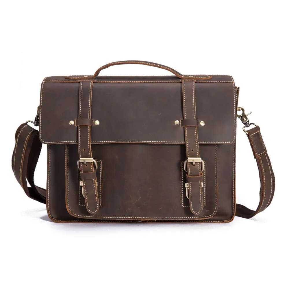 image-Men's Brown Large Capacity Messenger Bag