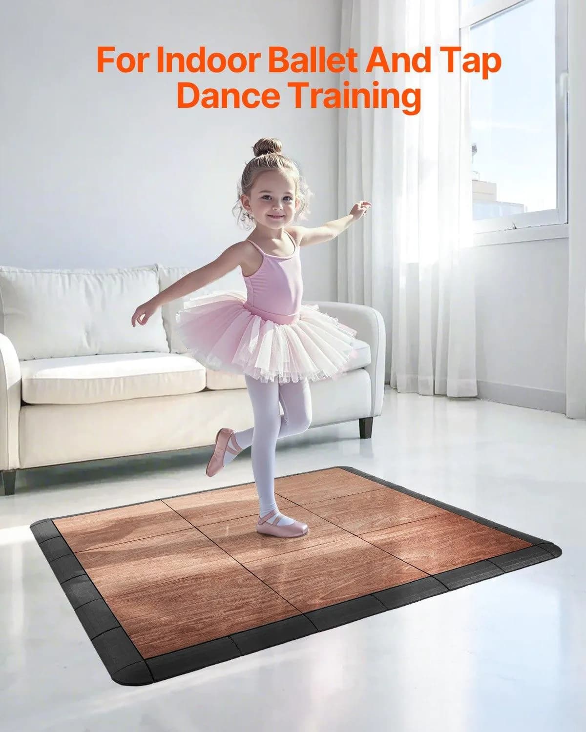 image-VEVOR Dance Floor Tiles, 12.4 x 12.4 in 25 Piece Interlocking Dance Flooring, Portable Dance Practice Floor with Cushioned Base (Oak Wood Grain, 25 sq. ft/Box )