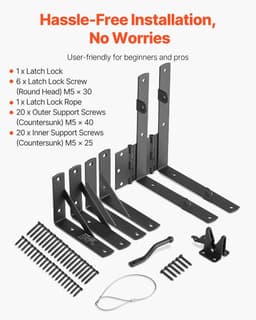 image-VEVOR Gate Corner Brace Bracket, Anti Sag Gate Frame Hardware Kit, Gate Frame Brace Bracket with Latch Lock Rope, Latch Lock, for Shed Doors, Corral Gates, Driveway Gates, Wood Windows, Iron, Black