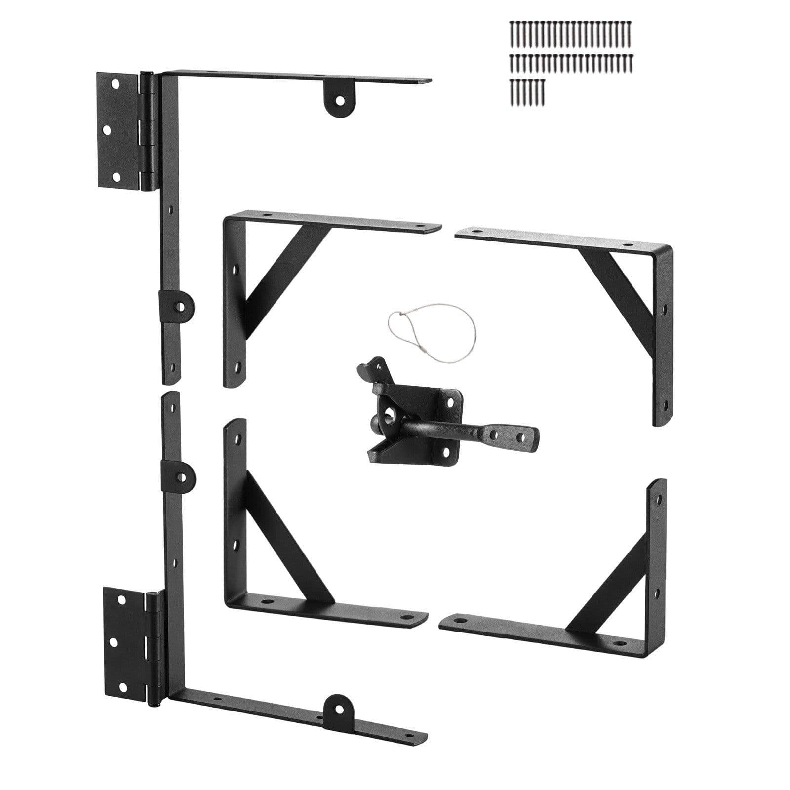 image-VEVOR Gate Corner Brace Bracket, Anti Sag Gate Frame Hardware Kit, Gate Frame Brace Bracket with Latch Lock Rope, Latch Lock, for Shed Doors, Corral Gates, Driveway Gates, Wood Windows, Iron, Black
