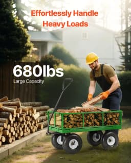 image-VEVOR 680 Lbs Steel Garden Cart on Wheels, Heavy Duty Garden Wagon Cart Pullable, Metal Outdoor Utility Yard Wagon Carts with 10" Tires, Mesh Removable Sides and 180°Rotating Handle
