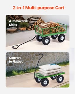 image-VEVOR 680 Lbs Steel Garden Cart on Wheels, Heavy Duty Garden Wagon Cart Pullable, Metal Outdoor Utility Yard Wagon Carts with 10" Tires, Mesh Removable Sides and 180°Rotating Handle