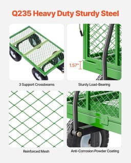image-VEVOR 680 Lbs Steel Garden Cart on Wheels, Heavy Duty Garden Wagon Cart Pullable, Metal Outdoor Utility Yard Wagon Carts with 10" Tires, Mesh Removable Sides and 180°Rotating Handle