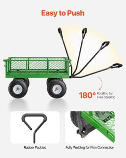 image-VEVOR 680 Lbs Steel Garden Cart on Wheels, Heavy Duty Garden Wagon Cart Pullable, Metal Outdoor Utility Yard Wagon Carts with 10" Tires, Mesh Removable Sides and 180°Rotating Handle