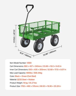 image-VEVOR 680 Lbs Steel Garden Cart on Wheels, Heavy Duty Garden Wagon Cart Pullable, Metal Outdoor Utility Yard Wagon Carts with 10" Tires, Mesh Removable Sides and 180°Rotating Handle