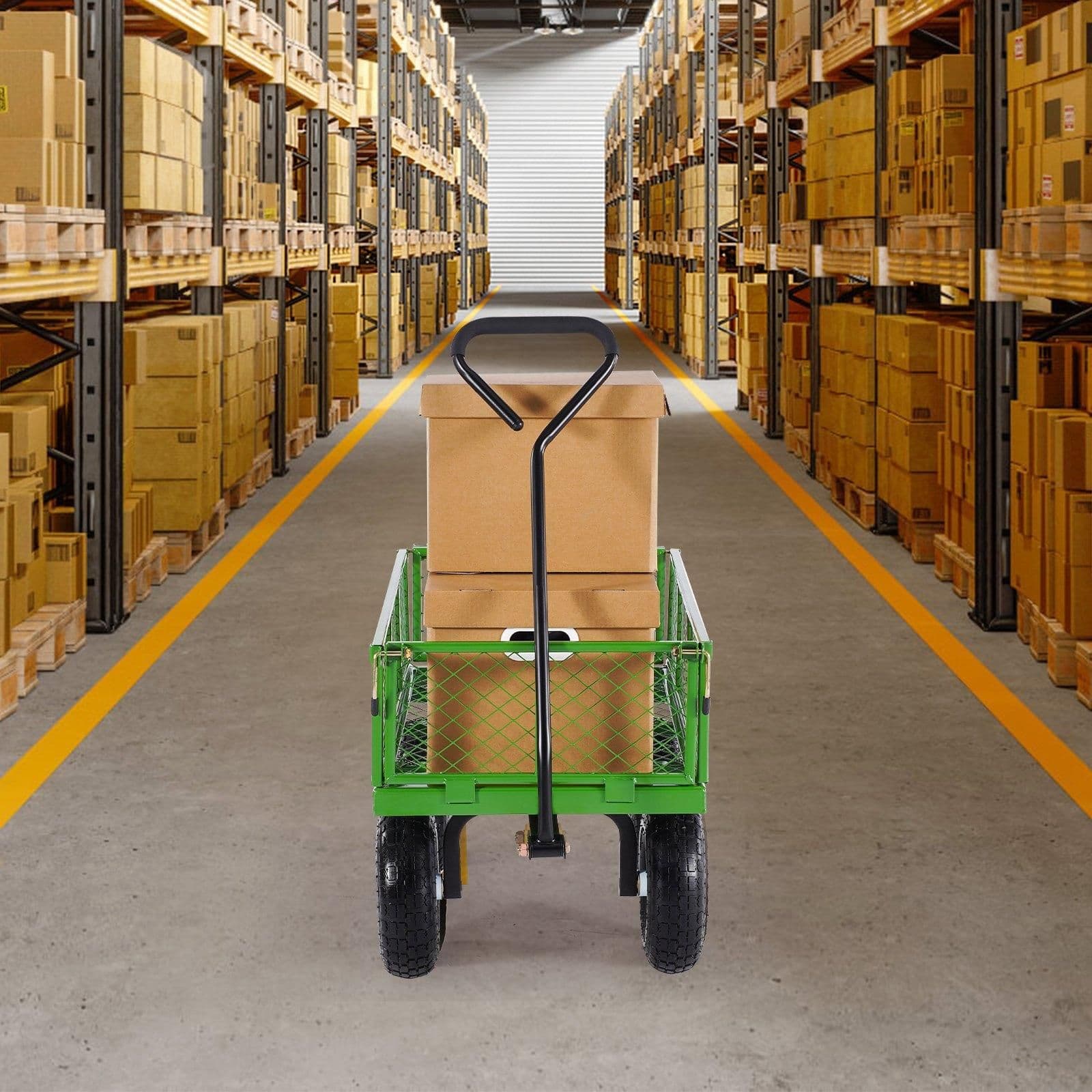 image-VEVOR 680 Lbs Steel Garden Cart on Wheels, Heavy Duty Garden Wagon Cart Pullable, Metal Outdoor Utility Yard Wagon Carts with 10" Tires, Mesh Removable Sides and 180°Rotating Handle