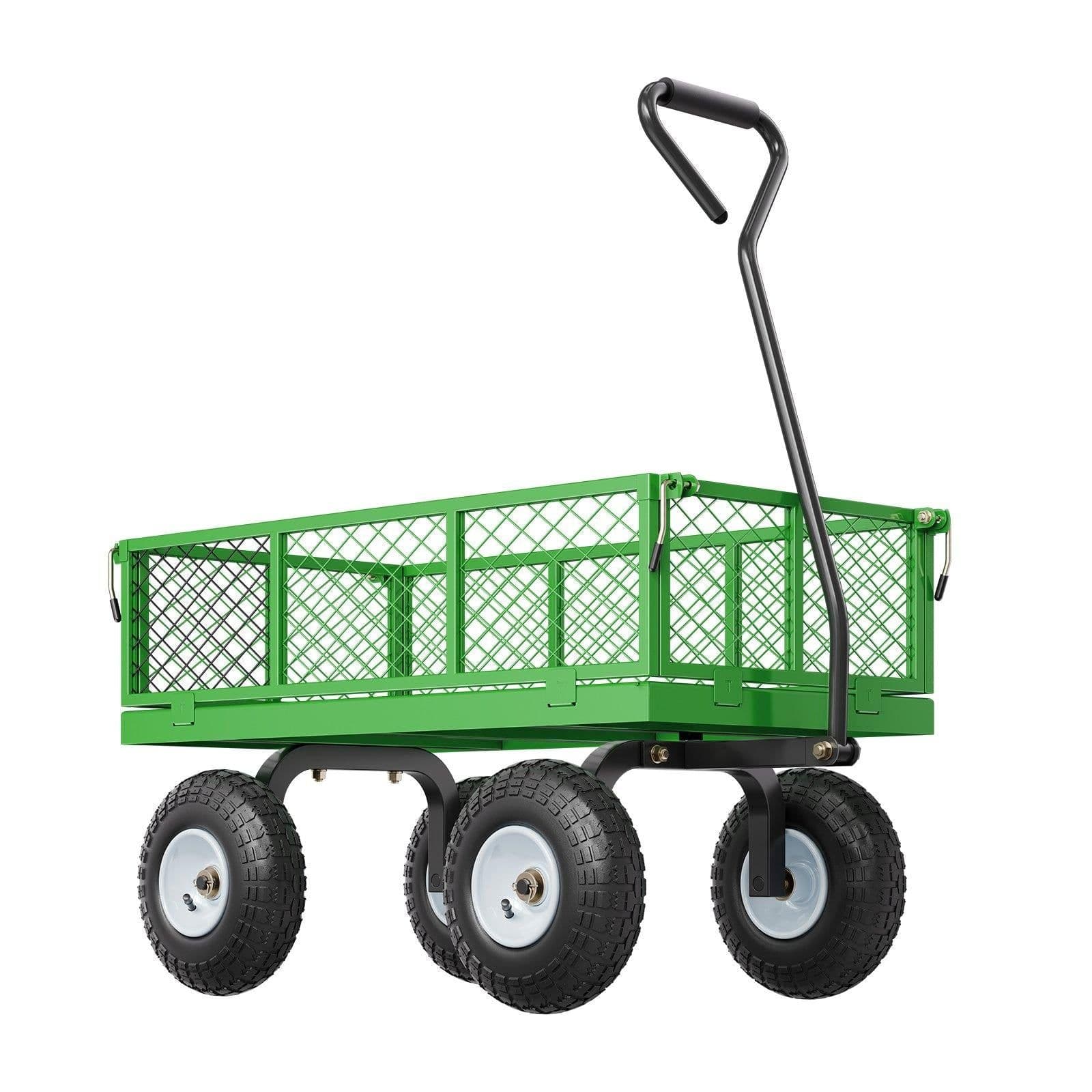 image-VEVOR 680 Lbs Steel Garden Cart on Wheels, Heavy Duty Garden Wagon Cart Pullable, Metal Outdoor Utility Yard Wagon Carts with 10" Tires, Mesh Removable Sides and 180°Rotating Handle