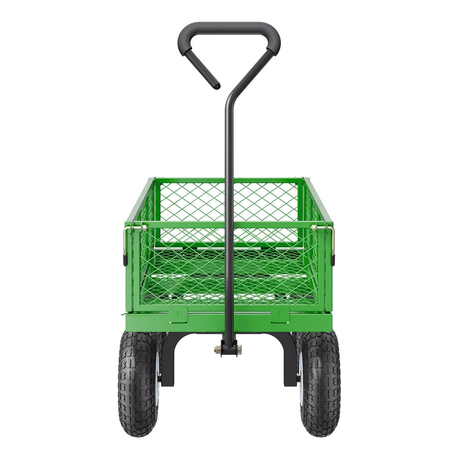 image-VEVOR 680 Lbs Steel Garden Cart on Wheels, Heavy Duty Garden Wagon Cart Pullable, Metal Outdoor Utility Yard Wagon Carts with 10" Tires, Mesh Removable Sides and 180°Rotating Handle