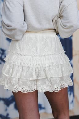 image-White Lace Ruffle Tiered Drawstring Shorts