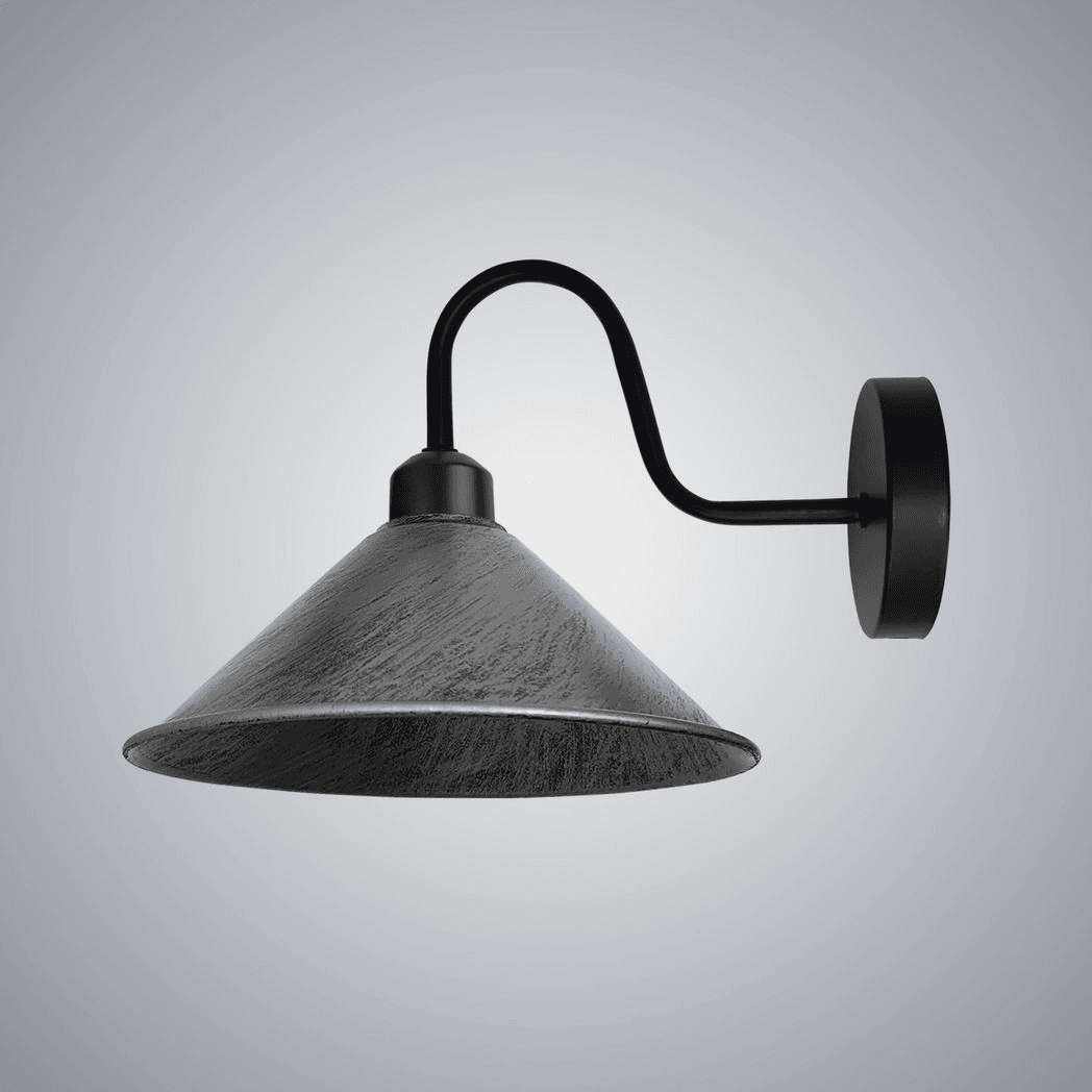 image-Brushed Silver Wall Light Fixture,Black Wall Sconce E27 Base Socket Screw Type Wall Mounted Swan Neck Cone Shape Shade