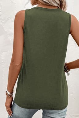 image-Jungle Green V Neck Tank Top - Half Button