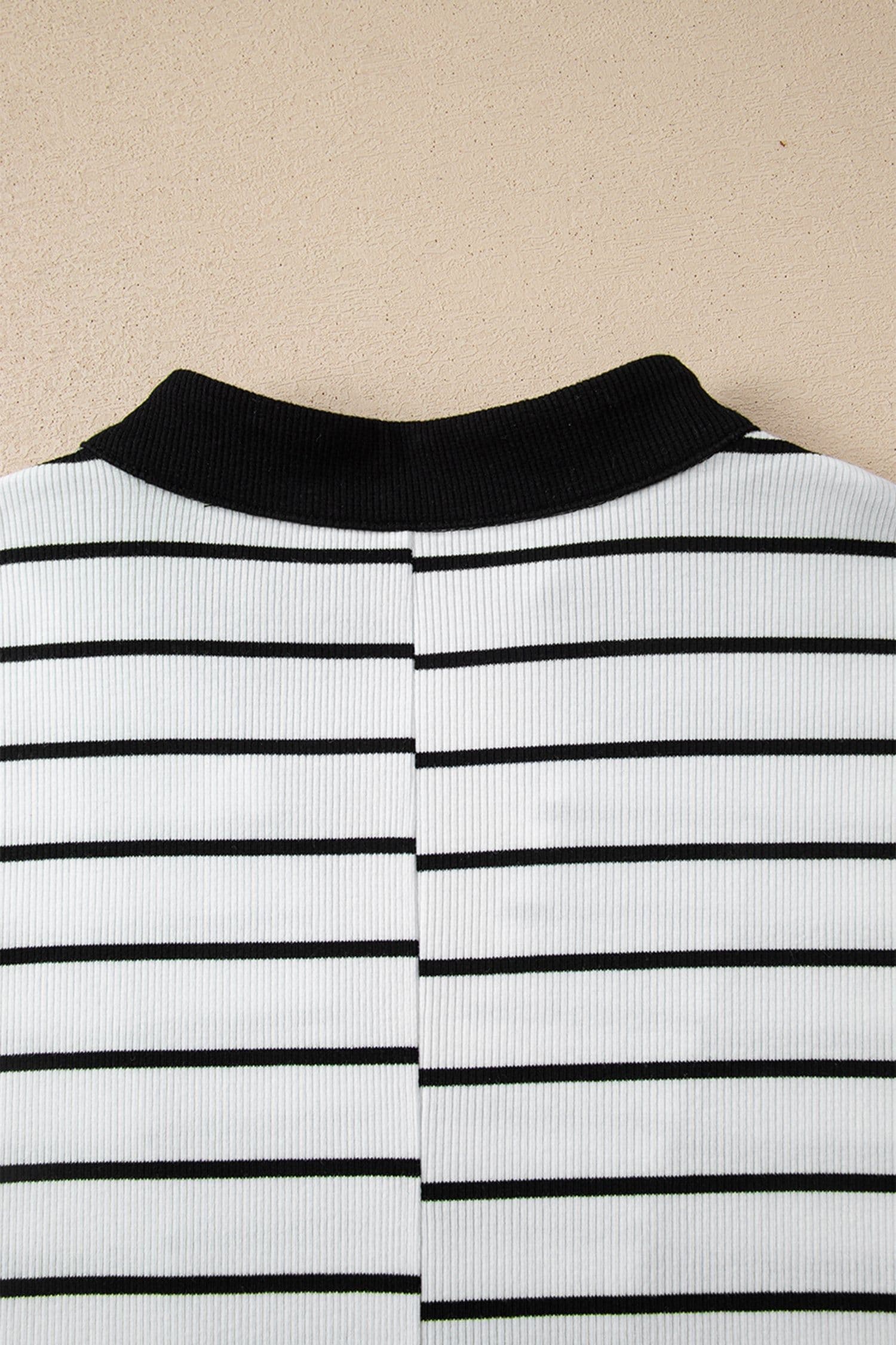 image-Blue Stripe Stand Collar V Neck Elastic Cuffs Half Sleeve Dolman Top