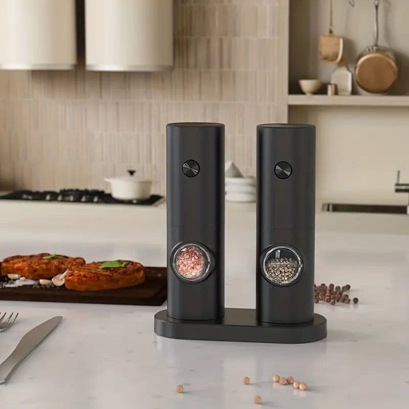 image-Electric Pepper Grinder Set - 2pcs Household Sea Salt Ginders
