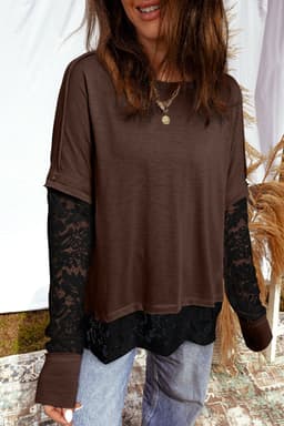 image-Light French Beige Sheer Lace Long Sleeve Tee