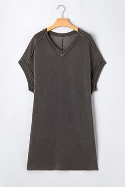 image-Carbon Grey Corded V Neck Plus Size T Shirt Dress