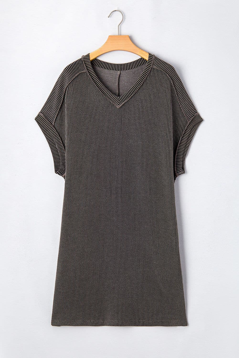 image-Carbon Grey Corded V Neck Plus Size T Shirt Dress
