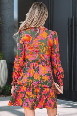 image-Multicolor Floral Long Sleeve Smocked Mini Dress