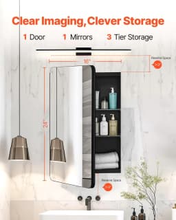 image-VEVOR Medicine Cabinet, 16 x 24 inch, Medicine Cabinet for Bathroom with Mirror, Aluminum Frame Bathroom Wall Cabinet, 2-layer Adjustable Shelves, Recessed & Wall-mounted Installation