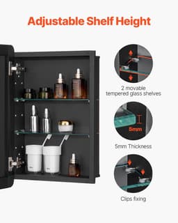 image-VEVOR Medicine Cabinet, 16 x 24 inch, Medicine Cabinet for Bathroom with Mirror, Aluminum Frame Bathroom Wall Cabinet, 2-layer Adjustable Shelves, Recessed & Wall-mounted Installation