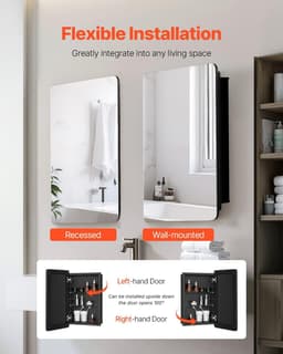 image-VEVOR Medicine Cabinet, 16 x 24 inch, Medicine Cabinet for Bathroom with Mirror, Aluminum Frame Bathroom Wall Cabinet, 2-layer Adjustable Shelves, Recessed & Wall-mounted Installation