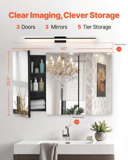 image-VEVOR Medicine Cabinet, 25.5 x 40 inch, Medicine Cabinet for Bathroom with Mirror, Aluminum Frame Bathroom Wall Cabinet, 4-layer Adjustable Shelves, Recessed & Wall-mounted Installation