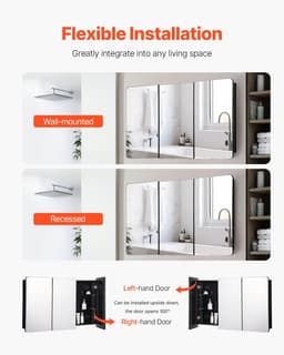 image-VEVOR Medicine Cabinet, 25.5 x 40 inch, Medicine Cabinet for Bathroom with Mirror, Aluminum Frame Bathroom Wall Cabinet, 4-layer Adjustable Shelves, Recessed & Wall-mounted Installation