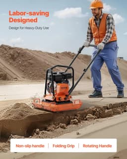 image-VEVOR Plate Compactor, 7.0 HP Gas Engine, 4451.22 lbf Vibration Compaction Force, 432 sq. in Plate, 5400 RPM Power Tamper, Ground Compactor Rammer for Dirt, Gravel, Asphalt, Foundation, EPA Compliant