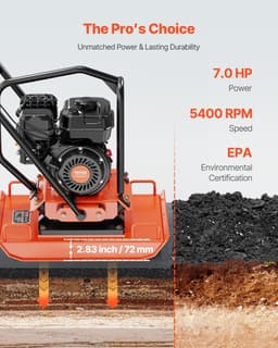image-VEVOR Plate Compactor, 7.0 HP Gas Engine, 4451.22 lbf Vibration Compaction Force, 432 sq. in Plate, 5400 RPM Power Tamper, Ground Compactor Rammer for Dirt, Gravel, Asphalt, Foundation, EPA Compliant