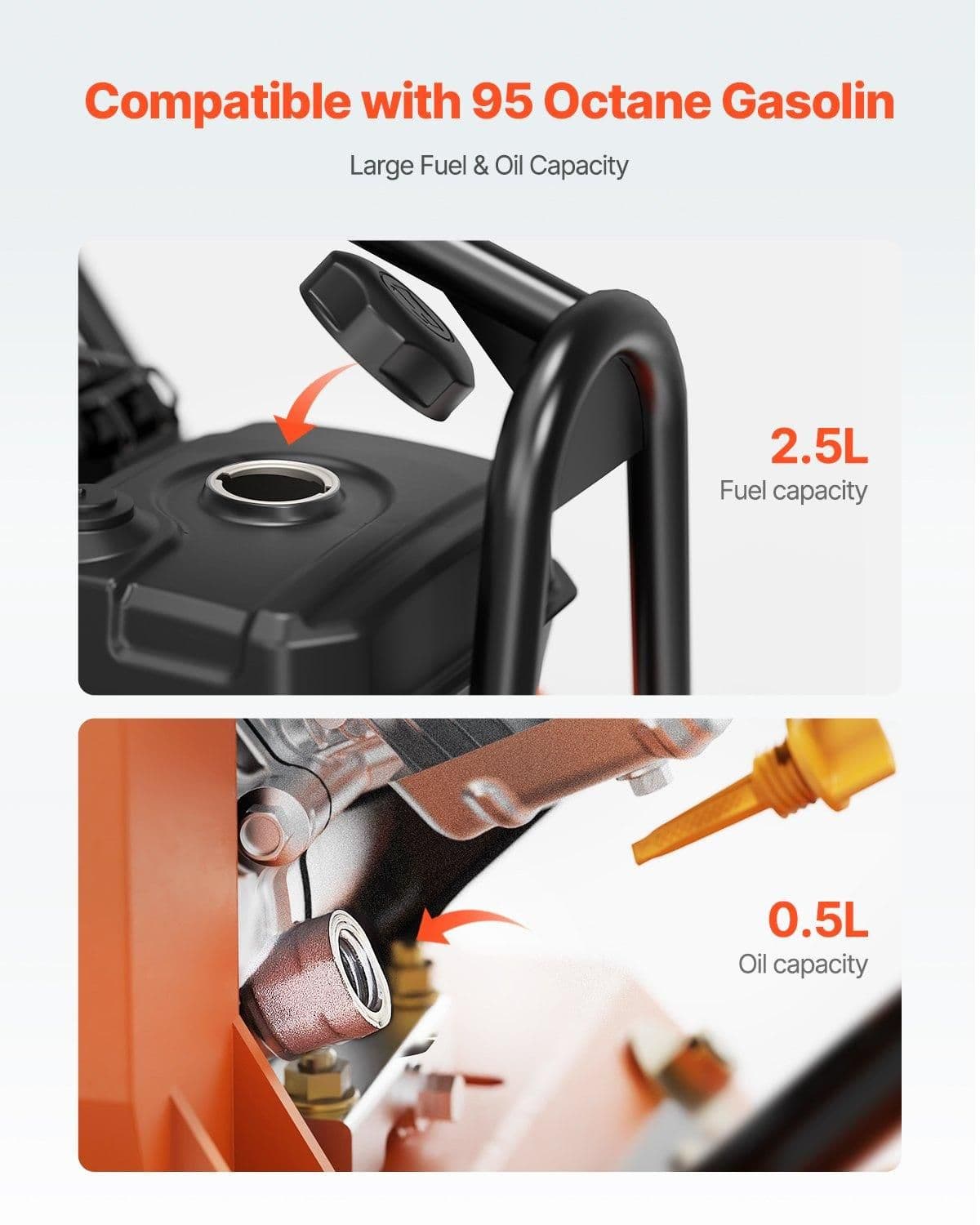 image-VEVOR Plate Compactor, 7.0 HP Gas Engine, 4451.22 lbf Vibration Compaction Force, 432 sq. in Plate, 5400 RPM Power Tamper, Ground Compactor Rammer for Dirt, Gravel, Asphalt, Foundation, EPA Compliant