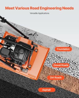 image-VEVOR Plate Compactor, 7.0 HP Gas Engine, 4451.22 lbf Vibration Compaction Force, 432 sq. in Plate, 5400 RPM Power Tamper, Ground Compactor Rammer for Dirt, Gravel, Asphalt, Foundation, EPA Compliant