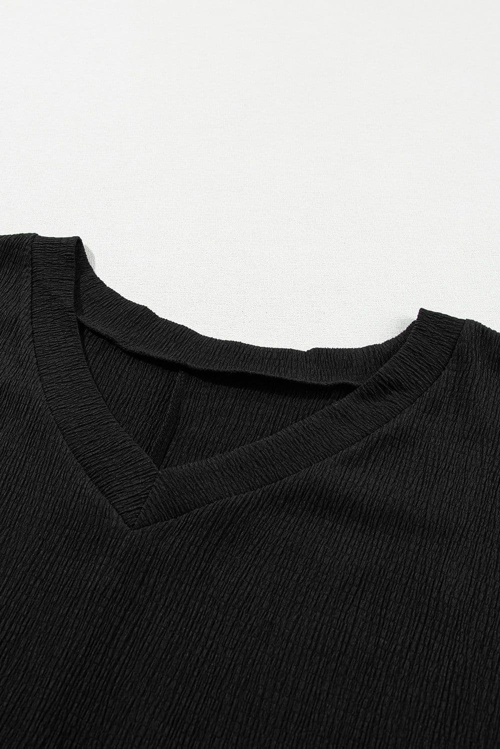 image-Blue Sapphire Crinkled V Neck T-shirt - Women's Fashion