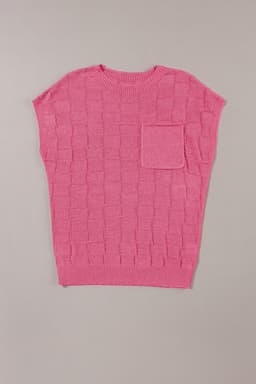 image-Pink Lattice Textured Knit Short Sleeve Sweater - Sizes S-3XL