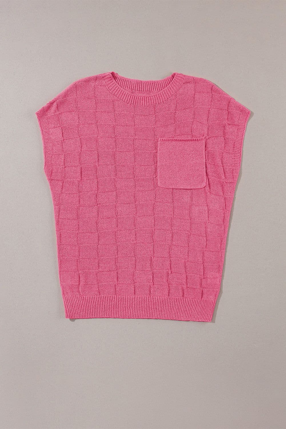 image-Pink Lattice Textured Knit Short Sleeve Sweater - Sizes S-3XL
