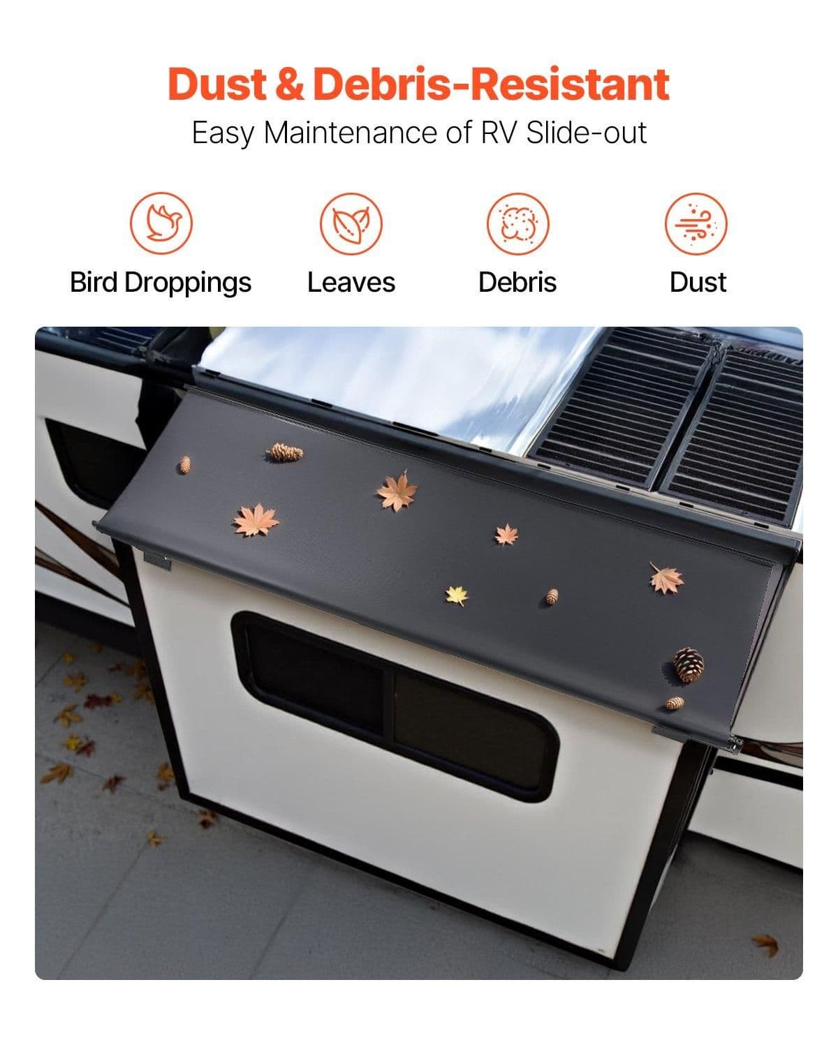 image-VEVOR Camper Awning Fabric Replacement, 1" to 12', Weatherproof Durable Slide Topper Awning with Bracket, Heavy Duty Slide Topper Awning with Stainless Steel Material, Fit for RV & Motorhome(Black)