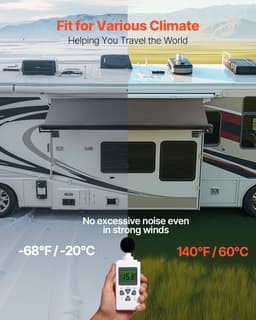 image-VEVOR Camper Awning Fabric Replacement, 1" to 12', Weatherproof Durable Slide Topper Awning with Bracket, Heavy Duty Slide Topper Awning with Stainless Steel Material, Fit for RV & Motorhome(Black)