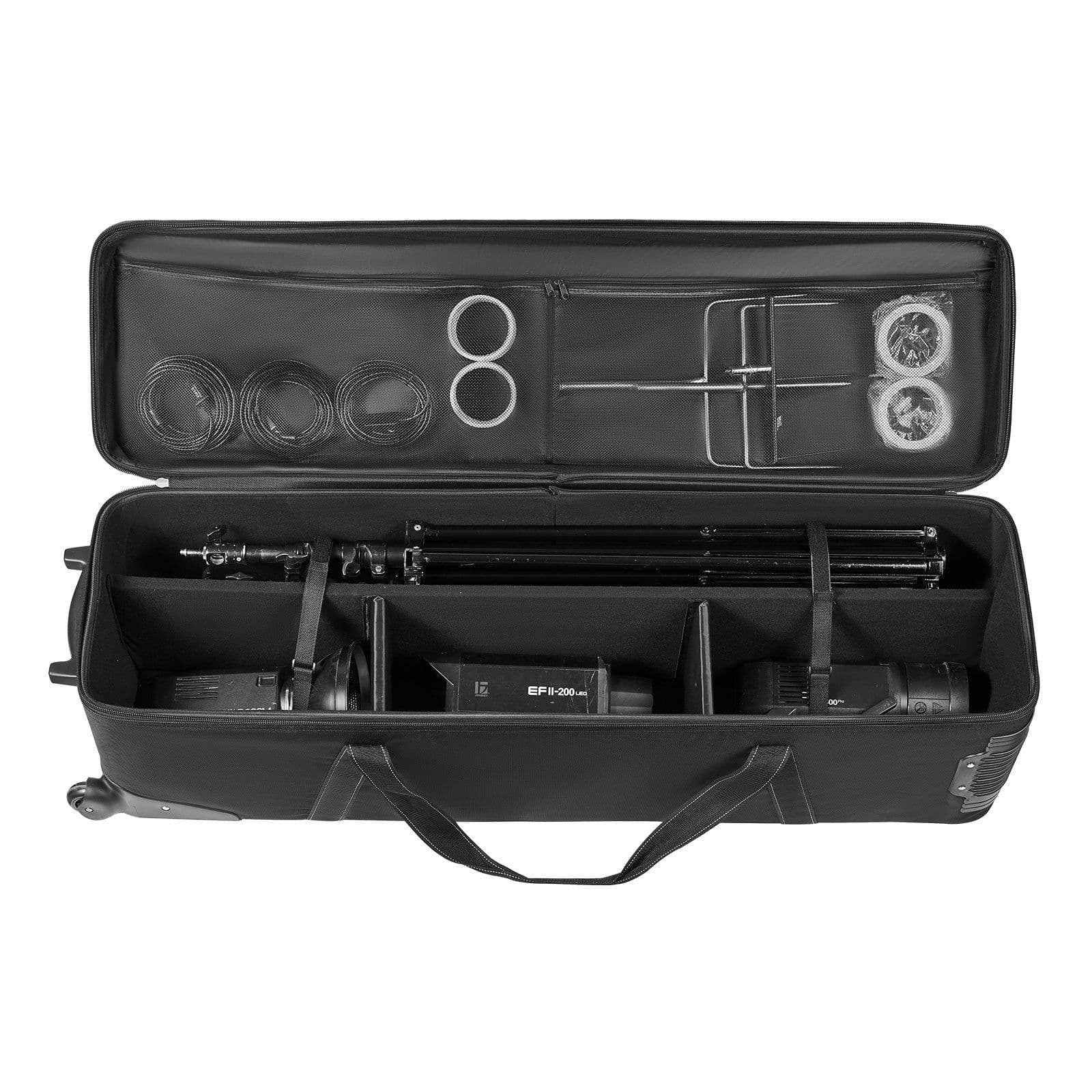 image-VEVOR Studio Equipment Trolley Case, 51.57 x 14.37 x 14.96 in / 131 x 36.5 x 38 cm, Rolling Camera Bag, Carrying Bag with Wheels Straps Padded Compartment Handle, for Light Stands, Tripods, Telescopes