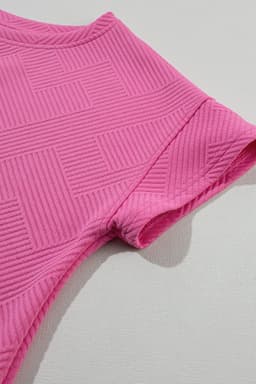 image-Strawberry Pink 2pcs Drawstring Shorts Set, Short Sleeve Top & Shorts