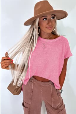 image-Pink Sweater Tee with Side Slits