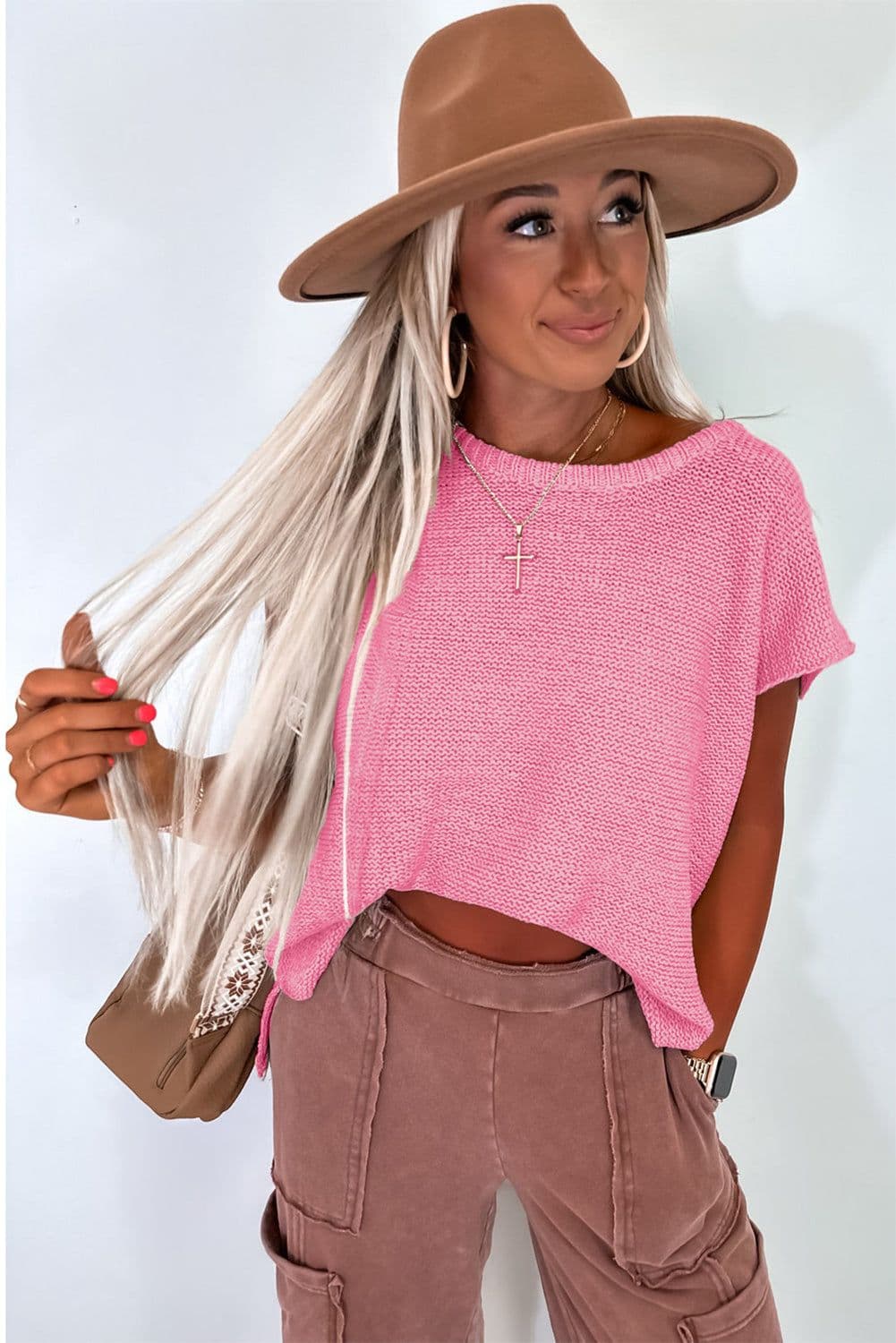 image-Pink Sweater Tee with Side Slits