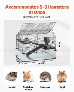 image-VEVOR Hamster Cage, 360° Viewing Transparent Hamster Habitats, Small Animal Cage, 29.5 x 17.3 x 24 in, Ventilated Pet Mouse Cages with Water Bottle, Portable Hamster House for Rats, Guinea Pigs