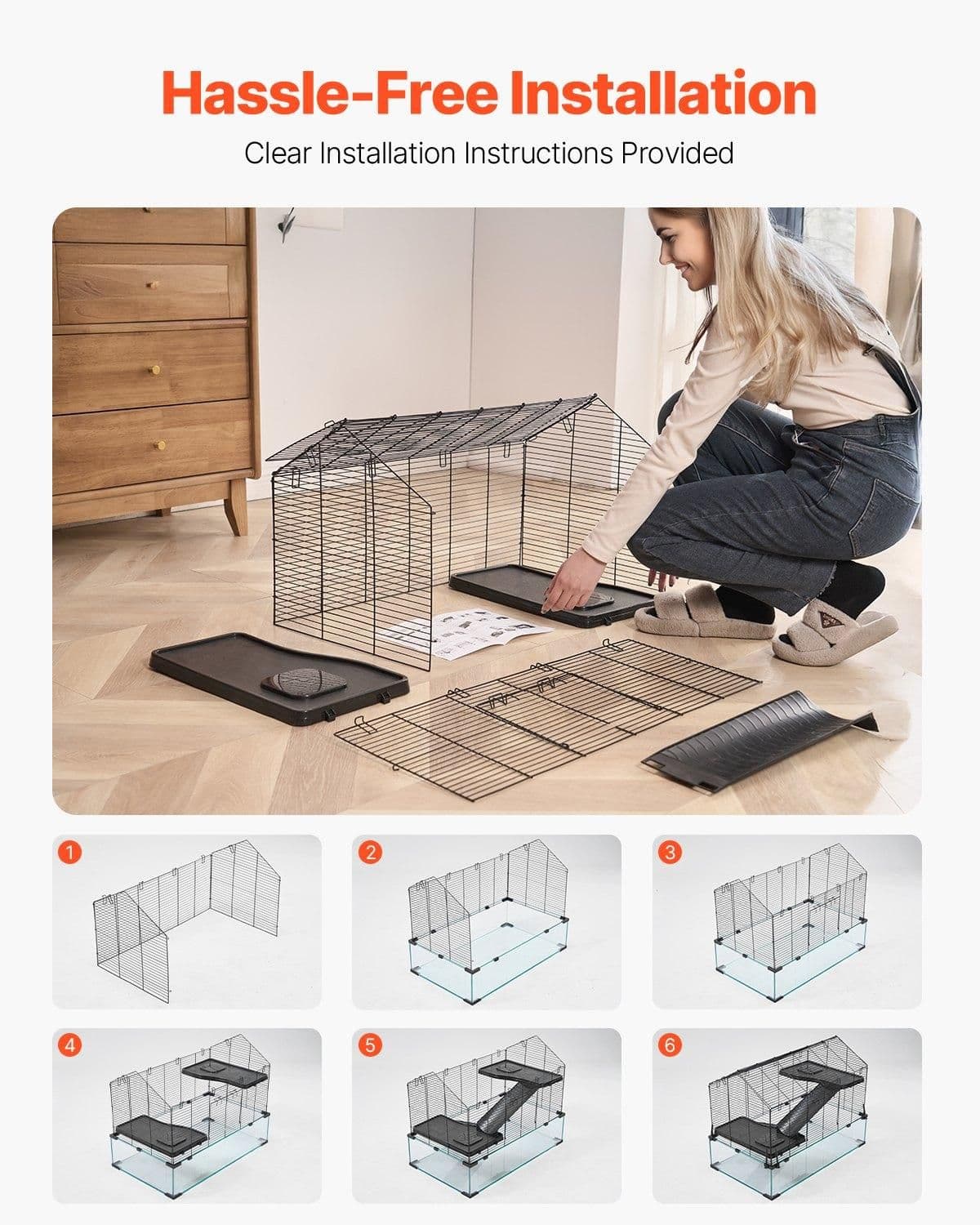 image-VEVOR Hamster Cage, 360° Viewing Transparent Hamster Habitats, Small Animal Cage, 29.5 x 17.3 x 24 in, Ventilated Pet Mouse Cages with Water Bottle, Portable Hamster House for Rats, Guinea Pigs