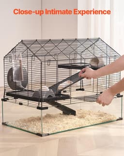 image-VEVOR Hamster Cage, 360° Viewing Transparent Hamster Habitats, Small Animal Cage, 29.5 x 17.3 x 24 in, Ventilated Pet Mouse Cages with Water Bottle, Portable Hamster House for Rats, Guinea Pigs