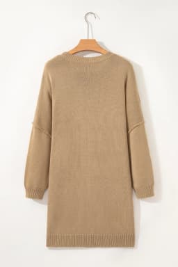 image-Pale Khaki Exposed Seam Drop Shoulder Oversize Sweater Mini Dress