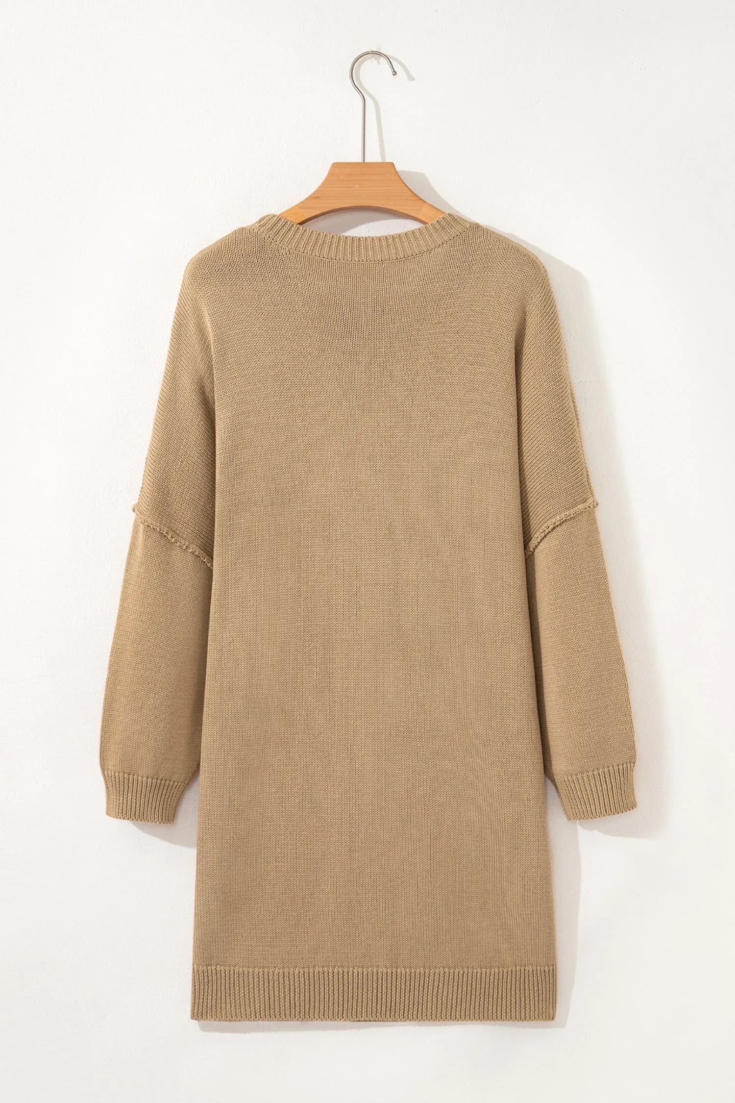 image-Pale Khaki Exposed Seam Drop Shoulder Oversize Sweater Mini Dress
