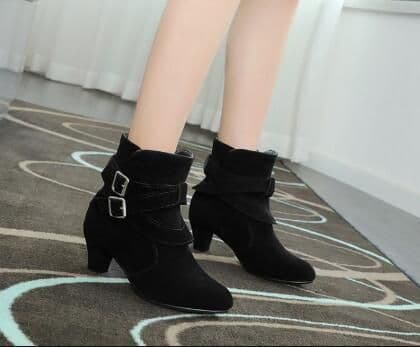 image-Winter Autumn Leather Casual Women High Heels Pumps Warm Ankle Boots