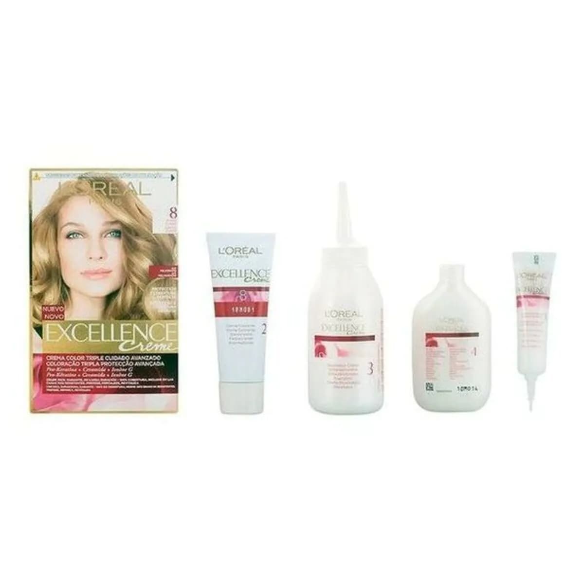 image-Permanent Dye Excellence L'Oreal Make Up Excellence Nº 9.0-rubio muy claro Nº 8.0-rubio claro 192 ml