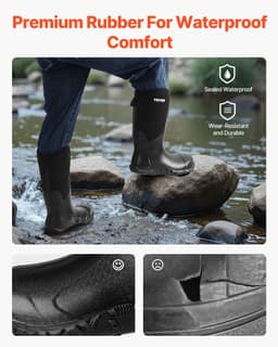 image-VEVOR Men's Steel Toe Rubber Boots, Protective Footwear, Waterproof Rain Fishing Boots, Outdoor Non-Slip Work Shoes, Lightweight and Durable, for Manufacturing, Construction, Farming, Size 12 US