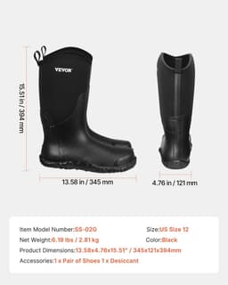 image-VEVOR Men's Steel Toe Rubber Boots, Protective Footwear, Waterproof Rain Fishing Boots, Outdoor Non-Slip Work Shoes, Lightweight and Durable, for Manufacturing, Construction, Farming, Size 12 US